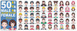 © Studio MRPOR - People Avatar Man Woman Portrait Handsome Icon Female Male User Profile Social Girl Boy Young Character Human Emotions Set 50 Item Vector illustration Colored Outline Style