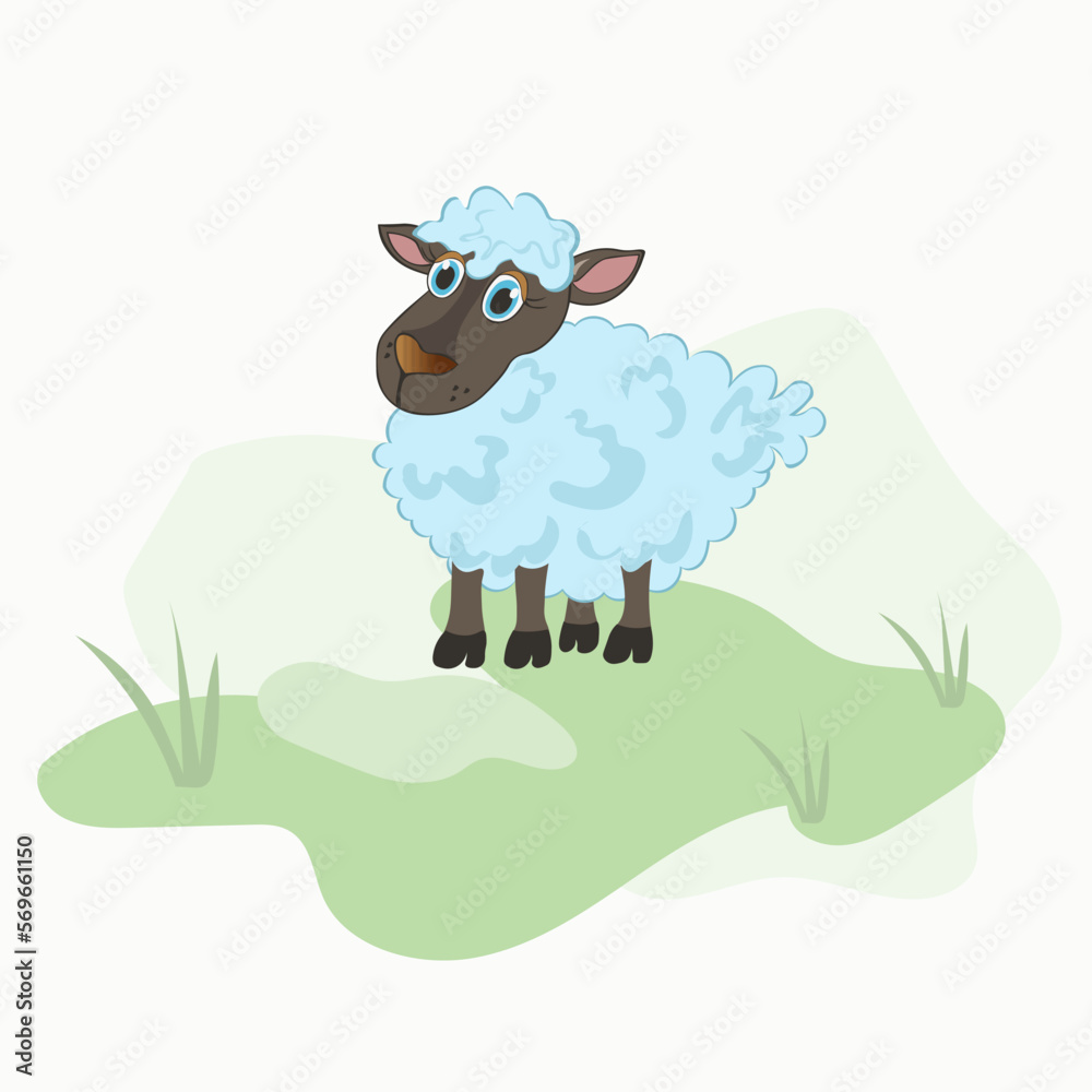 Vector illustration of cute sheep in a clearing. Cute hand drawn for ...