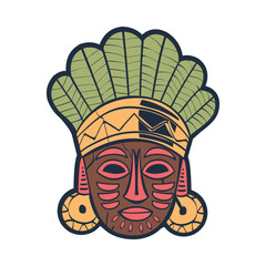 Sticker - Aztec ceremonial mask. Maya civilization cultural artifact cartoon vector illustration