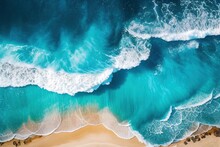 Summer Beach Top View Of Soft Blue Ocean Wave Illustration. Generative AI