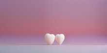 Happy Valentines Day! Valentines Day Heart Background, Two White Hearts On Gradient Background. Soft Gentle Beautiful Love Wallpaper