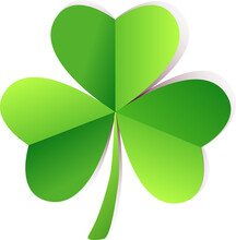 Green Paper Shamrock Png Cut Out Illustration On Transparent Background, St. Patrick's Day Clover Leaf Icon Background