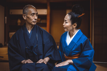 Wall Mural - Senior couple lifestyle moments in a traditional japanese house