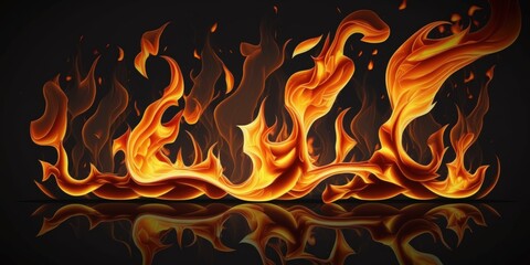 Canvas Print - panorama fire flames on black background. Generative AI