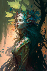 Fantasy forest spirit, ghost, elf, magic. Generative AI