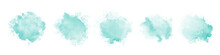 Set Of Abstract Mint Green Watercolor Water Splash On A White Background. Vector Watercolour Texture In Mint Color. Ink Paint Brush Stain. Green Splatter Spot. Watercolor Pastel Splash