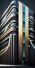 Poster - metallic building façade stripes in a futuristic architecture background. Generative AI
