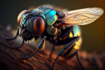 close-up of a colorful fly, Generative AI