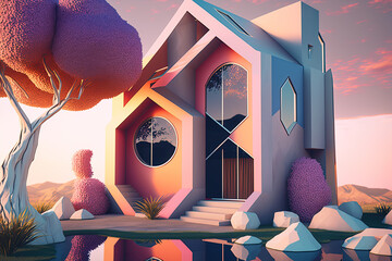 playful surreal architecture. super modern extravagant house. generative ai. surreal modern villa. f