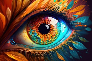 Poster - iris of the human eye with incredible color and details. Generative AI