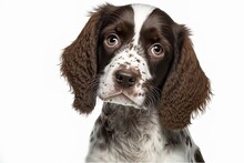 English Springer Spaniel Puppies, White Background Generative AI