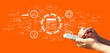 © Tierney - Project management theme with person using a smartphone on a orange background