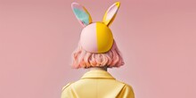 Portrait Of A Young Woman With Colorful Hairs And Bunny Ears. Creative Easter Concept. Generative AI.