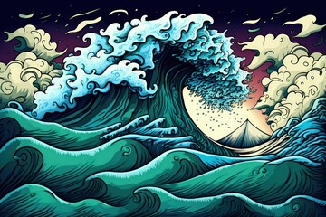 Sticker - Storm related ocean waves in the Indian Ocean. Generative AI