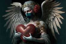 Female Valentine Love Angel Holding Red Heart