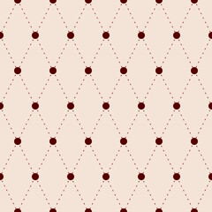 Wall Mural - seamless vector graphic of brown dots linked by brown dashed diagonal lines on a light brown backgro