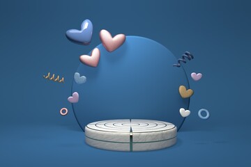 Wall Mural - Hearts with a podium - Appreciation and love theme - 3D render