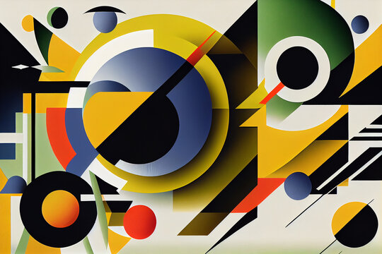Abstract bauhaus background minimal geometric style with geometry figures and shapes circle, triangle, square. Human psychology and mental health concept illustration.