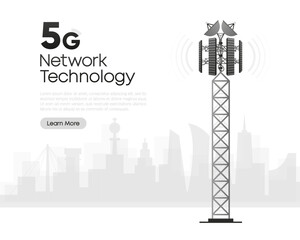 Poster - 5g Network Technology in flat design. The concept of wireless mobile communication services. Speed test. Vector illustration.
