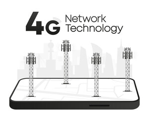 Poster - 4g Network Technology in flat design. The concept of wireless mobile communication services. Speed test. Vector illustration.