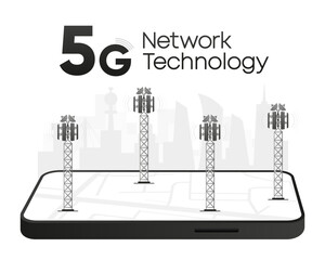 Poster - 5g Network Technology in flat design. The concept of wireless mobile communication services. Speed test. Vector illustration.