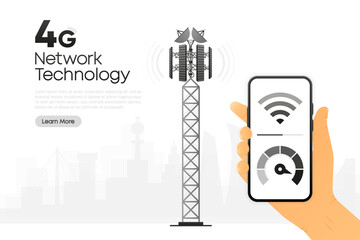 Poster - 4g Network Technology in flat design. The concept of wireless mobile communication services. Speed test. Vector illustration.