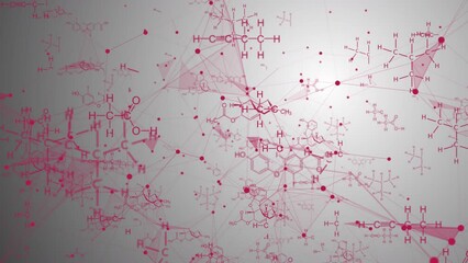 Wall Mural - animation of structural chemical formulas on a viva magenta background in abstract digital space. vi