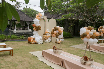 Wall Mural - creative gender neutral baby shower or birthday decoration in the garden. bohemian style outdoor eve