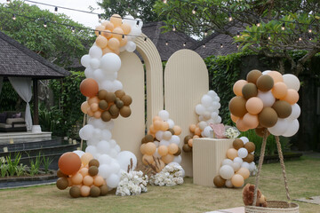 Wall Mural - creative gender neutral baby shower or birthday decoration in the garden. bohemian style outdoor eve