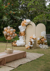Wall Mural - creative gender neutral baby shower or birthday decoration in the garden. bohemian style outdoor eve