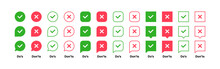 Super Set Different Shape Check Mark And Cross Mark. Yes Or No, Dos Or Donts, Approved Or Rejected, Correct Or Wrong. Design Concept For Web And Mobile Apps. Vector Illustration