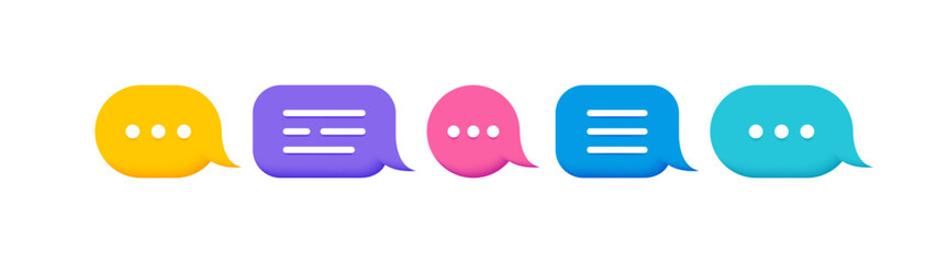 Fototapete - Set colorful 3d speech bubble message box. Social media dialogue and chatting concept. Vector illustration