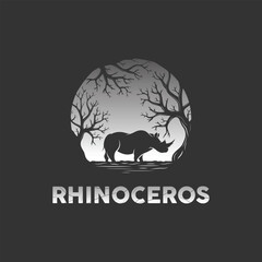 Sticker - rhino silhouette dream tree branch logo illustration design