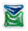 Washing gel capsule pod with laundry detergent transparent on white background