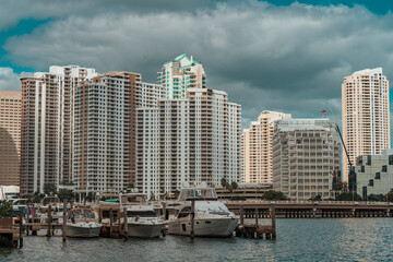 Wall Mural - country skyline at marina boats bridge Brickell key miami 