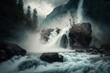 Waterfall with its rushing water and misty spray, concept of Natural Beauty, created with Generative AI technology