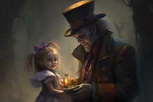 The Hatter From Alice In Wonderland Presents A Gothic, Unususal Alice With A Pandora Box Of Magic Or A Curious Gift That Can Create All Sorts Of Mischief