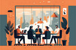 © VIX - Flat vector illustration Diverse business people having meeting at modern workplace