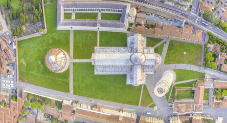 Poster - Overhead aerial view of Square of Miracles, Pisa. Piazza del Duomo from drone, Italy