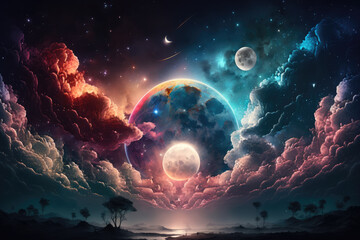 Wall Mural - Enchanted sky with celestial bodies and astral phenomena, generative ai