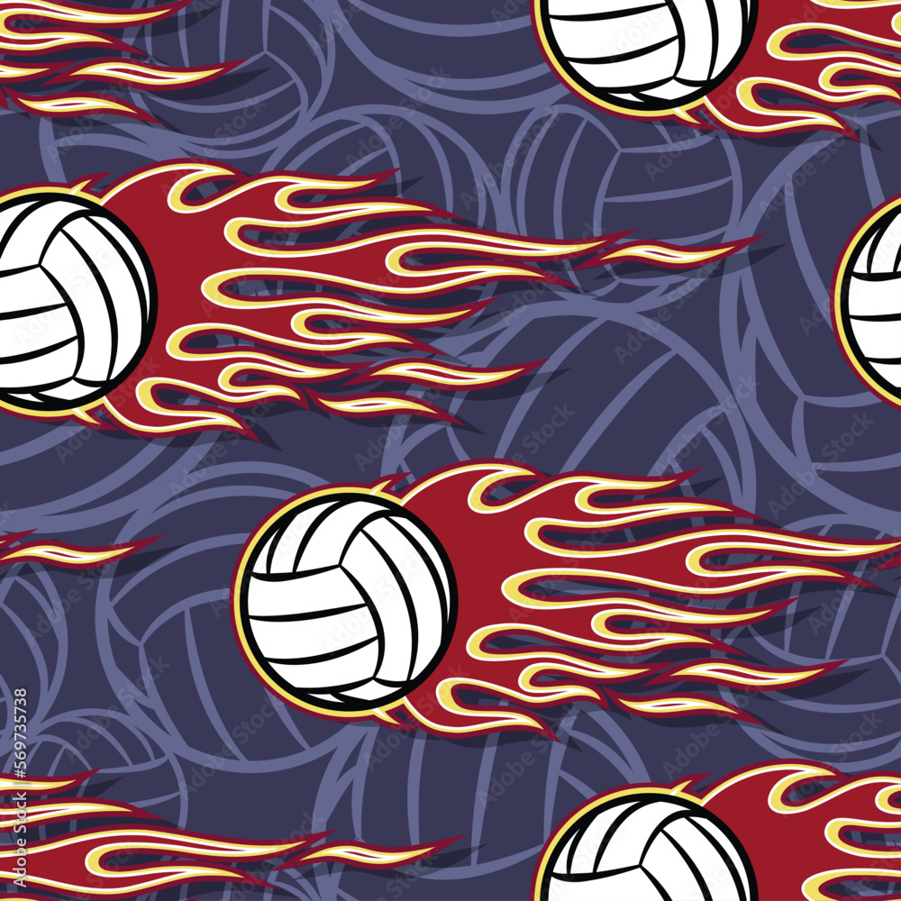 Volleyball balls in burning fire flame seamless pattern vector art ...