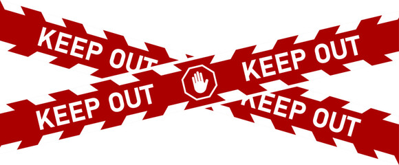 Keep Out Red White Stripe Tape Restriction Sign Icon Symbol. Vector Image.