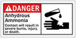 Ammonia sign and labels anhydrous ammonia, contact will result in severe burns, injury, or death