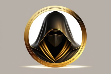 Wizard with hood and golden cape, white background. Generative AI