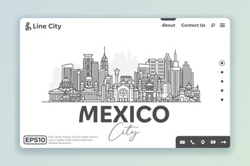 Wall Mural - Mexico City, Mexico architecture line skyline illustration. Linear vector cityscape with famous landmarks, city sights, design icons. Landscape with editable strokes.