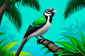 Wall Mural - Paradise bird, tropical exotic jungle plants leaves flowers abstract pastel color. Generative AI