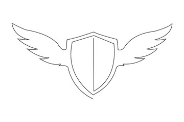 Wall Mural - Continuous single one line drawing art of flying wings Shield protection. Vector illustration of business guard defense and data safety or health care.