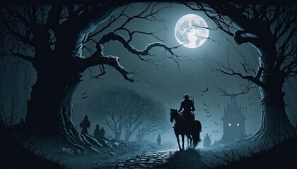 Man on horse at night