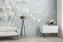 Wall Covering Depicting A Mosaic Of Simple Flowers On A White Backdrop. A Contemporary Bouquet Against A White Wall Generative AI