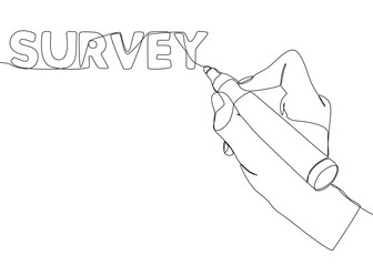 Poster - One continuous line of Survey text written with a pencil, felt tip pen. Thin Line Illustration vector concept. Contour Drawing Creative ideas.